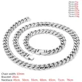 Tabla de tallas para collar y pulsera de cadena cubana plateada de 10 mm en varios largos - 45cm / Color Acero