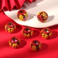 Brown lucky ceramic beads with red calligraphy for 2026 Year of the Horse DIY jewelry - Yellow Text Wishing Wealth / Black