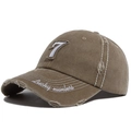 Gorra de béisbol vintage marrón lavado con bordado 7 blanco y detalle de Lucky Number - Ajustable / Caqui