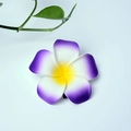 White and purple gradient frangipani hair clip with yellow center and green leaf detail - Purple Flower Head [4cm]