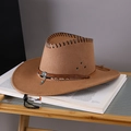 Brown wool felt cowboy hat with ethnic style silver ornaments and turquoise bead - Adult (55-60cm) / Khaki