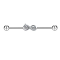 Silver stainless steel industrial barbell featuring a crystal infinity charm center - Infinity