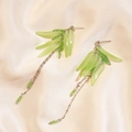 Elegant green acrylic leaf tassel earrings with silver chains on silk background - Light Green (S925 Silver Needle)