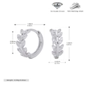 Macro detail of S925 sterling silver cartilage earrings with CZ zircons and dimensions - 925 Silver / 925 Silver White Gold Plated