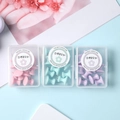 Pastel macaron punaises set in roze, munt en paars met een heldere plastic opbergdoos - Grote Punaises