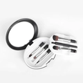 Portable 5pcs makeup brush set with black mirror case and matte handles - Black