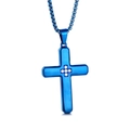 Men's fashion gold plated stainless steel cross necklace with five inlaid rhinestones - All Blue