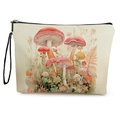 Borsa per cosmetici in tela con stampa a funghi e cinturino da polso con cerniera - Motivo a Fungo Rosso e Arancione Acquerello (Stile 3)