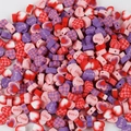Colorful heart polymer clay beads with LOVE text and checkered pattern for DIY jewelry - Lifetime Commitment