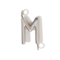 Polished silver stainless steel letter M pendant with double link rings for DIY jewelry - Letter M / Steel