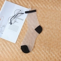 Breathable sheer glass silk mesh socks in beige with black contrast heels and toes - Black