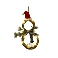 Snowman-shaped Christmas rattan wreath with warm LED lights and red holiday hat decoration - Grey Scarf