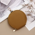 Brown lychee grain round mini coin purse with gold zipper and swivel hook - Yellow