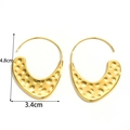 Gold stainless steel hoop earrings with hammered texture finish, size 4.8cm x 3.4cm - Gold Hammered Geometric Hoop Earrings (ER-1166)