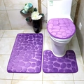 Purple pebble textured 3-piece bathroom rug set with anti-slip coral fleece mat - Bath Mat And U-Shaped Mat / Purple