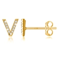 Detail of S925 sterling silver V-shape stud earring with gold plating and white zircons - Gold V