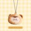 Piccola pochette in peluche a forma di orsetto con cordino per auricolari e oggetti - Versione Cordino a Righe / Marrone chiaro