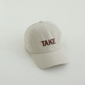 Detail of corduroy texture and TAKE embroidery on the beige toddler baseball cap - 50-52cm (2-5 Years) / TAKE - Off-White