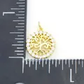 Gold plated Tree of Life round charm with white zircon border and ruler scale detail - Tree of Life