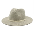 Gros plan sur la texture en paille beige et le ruban blanc d'un chapeau Panama - M (56-58cm) / Vert Pêche 02