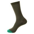 Herren-Baumwollsocken in Dunkelolive mit neongrüner Spitze und Rippenstruktur - Einheitsgröße / Dunkles Olivgrün mit Hellgrüner Zehenpartie