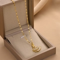 Elegant gold-plated swan pendant necklace with sparkling crystal inlay on jewelry box - White Swan Rhinestone Style (8982) / Gold