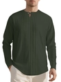 Men's dark green long sleeve linen shirt with stand collar and pleated chest detail - Sea Green
