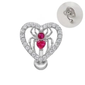 Silver belly button ring with heart frame, red gemstone spider, and white crystals - Silver Red Stone Spider