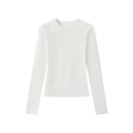 Slim fit white long sleeve V-neck T-shirt in soft modal fabric with a minimalist design - S / Round Neck Fleece Lined / White