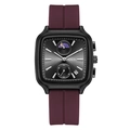GEDI magnetic silicone watch with dark grey sunray dial and deep purple strap - Black Case Black Dial Red Strap