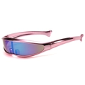 Y2K futuristic mirrored sunglasses with pink metallic frame and fishtail temple design - Pink