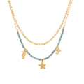 Bohemian double-layer necklace with sea shells, seahorse, and starfish in gold finish - Seahorse & Tropical Fish Layered Style (3#)