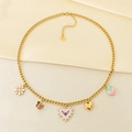 Detail of gold stainless steel necklace with enamel strawberry and heart pendants - Flower Butterfly Heart Style (KN293112-SXSJ)