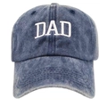 Vintage washed blue cotton baseball cap with white DAD embroidery and distressed finish - Washed DAD Navy Blue
