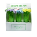 Set of 48 colorful flower silicone gel pens with green leaf stems and 0.5mm tips - Crystal Cherry Blossom