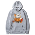 Gray Halloween hoodie featuring a cute ghost in a pumpkin illustration on white background - Light Gray