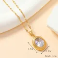 Ciondolo ovale in acciaio al titanio dorato con gemma rosa, misura 1.6x1.4cm, peso 4.5g - 316-Collana con Pendente in Zirconia Ovale Bianco Oro