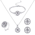 Details vom silbernen Schmuckset mit runden Zirkonia Anhängern und Ohrringen - Silbernes Vierteiliges Set (MS8331)