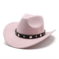Pink wool felt western cowboy hat with black studded band and curved brim for women - M (56-58cm) / Pink