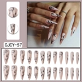 Long stiletto press-on nails with nude base and black leaf pattern, set of 24 pieces - CJCY-57 Nude Pink Black Leaf