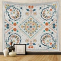 Detail of bohemian mandala wall tapestry with vibrant floral and geometric patterns - Zj929-1