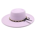 Detail of light purple wool fedora hat with gold chain and black bow decoration - M (56-58cm) / Taro Purple
