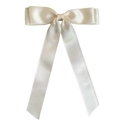 Detail of elegant ivory satin ribbon hair clip with a double bow and long graceful tails - Beige