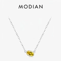 Elegant S925 sterling silver necklace with oval yellow gemstone pendant on thin chain - Oval Cut Yellow Zirconia Style (RHN1632)