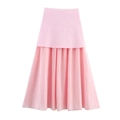 Top de punto sin mangas y falda midi plisada rosa en un conjunto de verano para mujer - S / Bottoms / Rosa