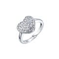 Gros plan sur une bague ajustable en argent avec cœur pavé de zircons étincelants - Bague réglable / Or blanc