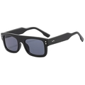 Fashionable flat top square sunglasses with black frame and silver diamond rivet details - Black Frame Black Grey Lens