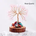 Pink quartz crystal money tree ornament with copper wire and natural wooden base - Rose Quartz (Wooden Stump Base)
