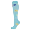 Blue calf-high sports socks with yellow cheese and bubble cartoon patterns for women - Cheese