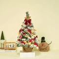 Mini tabletop Christmas tree with snow flocking, red bows, and warm LED lights - 60cm Red With LED Lights